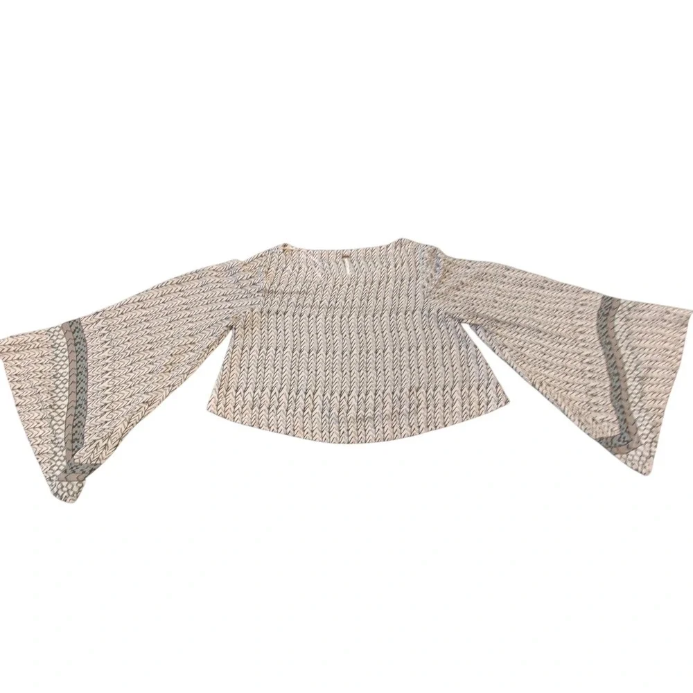 Free People Stars Aligned Cropped Top Small Boho Chevron Bell Sleeve Cream